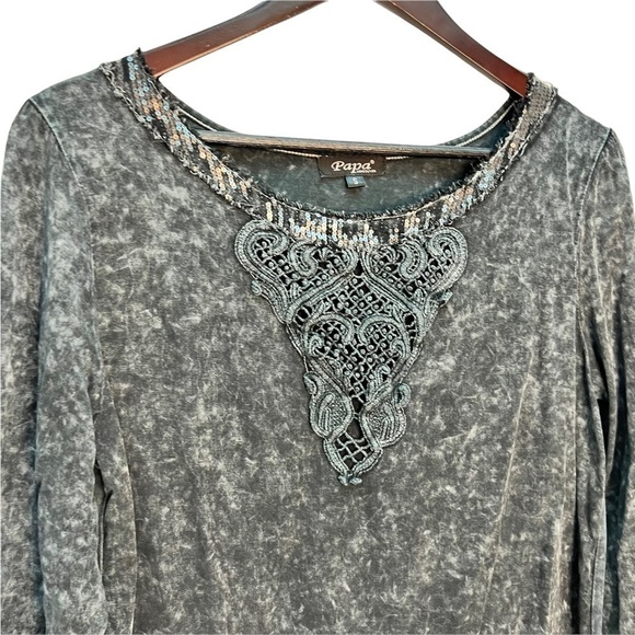 𝅺papa Vancouver Grey Tunic Top T-Shirt Sequin Hems Size S - Picture 4 of 11